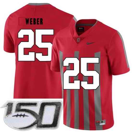 Ohio State Buckeyes 25 Mike Weber Red Elite Nike College Football Stitched 150th Anniversary Patch Jersey (1)